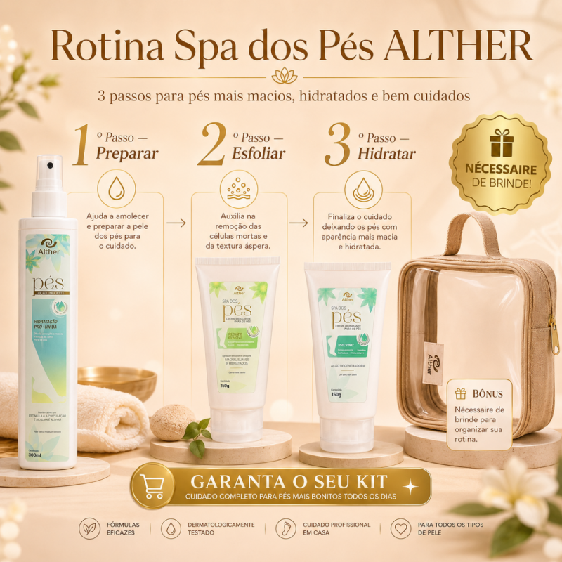 Kit Spa dos Pés com Nécessaire de Brinde | Esfoliante + Loção Emoliente + Hidratante ALTHER