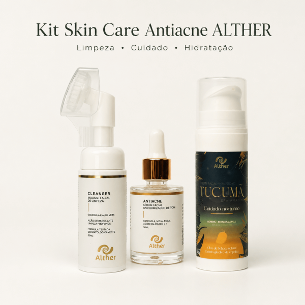 Kit SkinCare para Acne –  Cleanser Mousse + Sérum Facial Antiacne + Creme Facial Tucumã | Rotina Completa de Cuidados com a Pele ALTHER