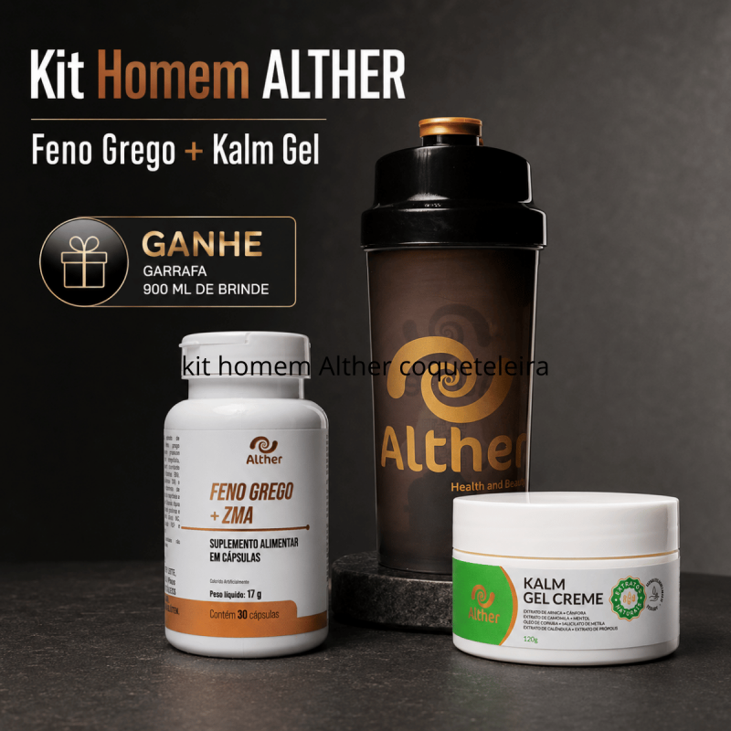 Kit Atitude & Bem-Estar - com Feno Grego + Kalm Gel e Garrafa 600 ml de Brinde ALTHER