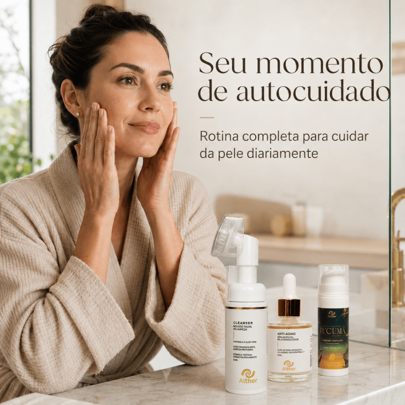 Kit Skin Care Rejuvenescedor – Cleanser Mousse + Sérum Facial Rejuvenescimento+ Creme Facial Tucumã | Rotina Completa de Cuidados com a Pele ALTHER