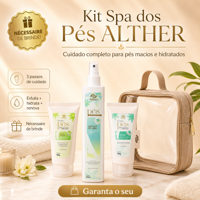 Kit Spa dos Pés com Nécessaire de Brinde | Esfoliante + Loção Emoliente + Hidratante ALTHER