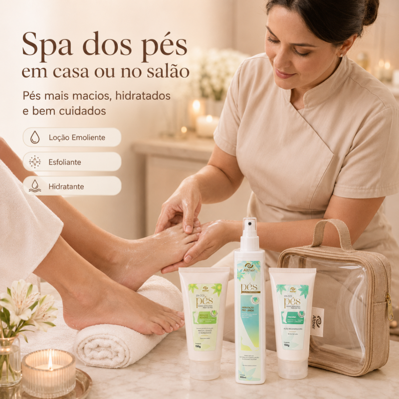 Kit Spa dos Pés com Nécessaire de Brinde | Esfoliante + Loção Emoliente + Hidratante ALTHER