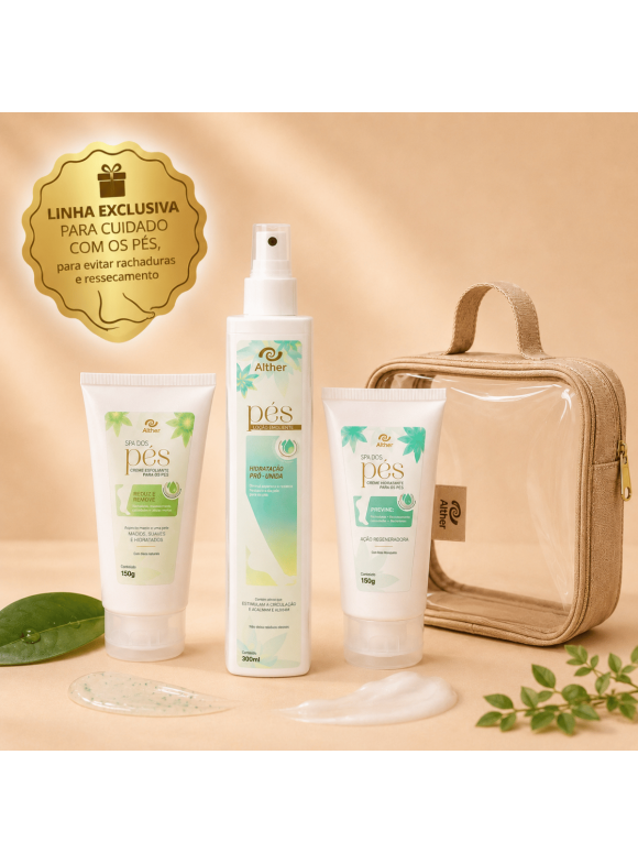 Kit Spa dos Pés com Nécessaire de Brinde | Esfoliante + Loção Emoliente + Hidratante ALTHER