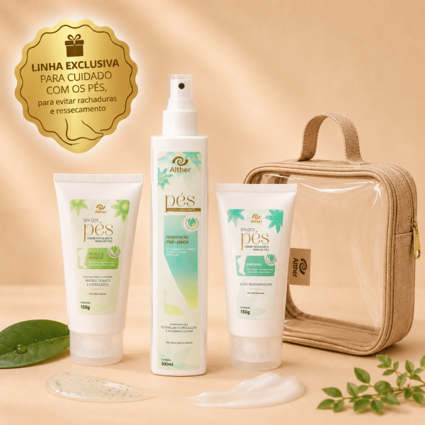 Kit Spa dos Pés com Nécessaire de Brinde | Esfoliante + Loção Emoliente + Hidratante ALTHER