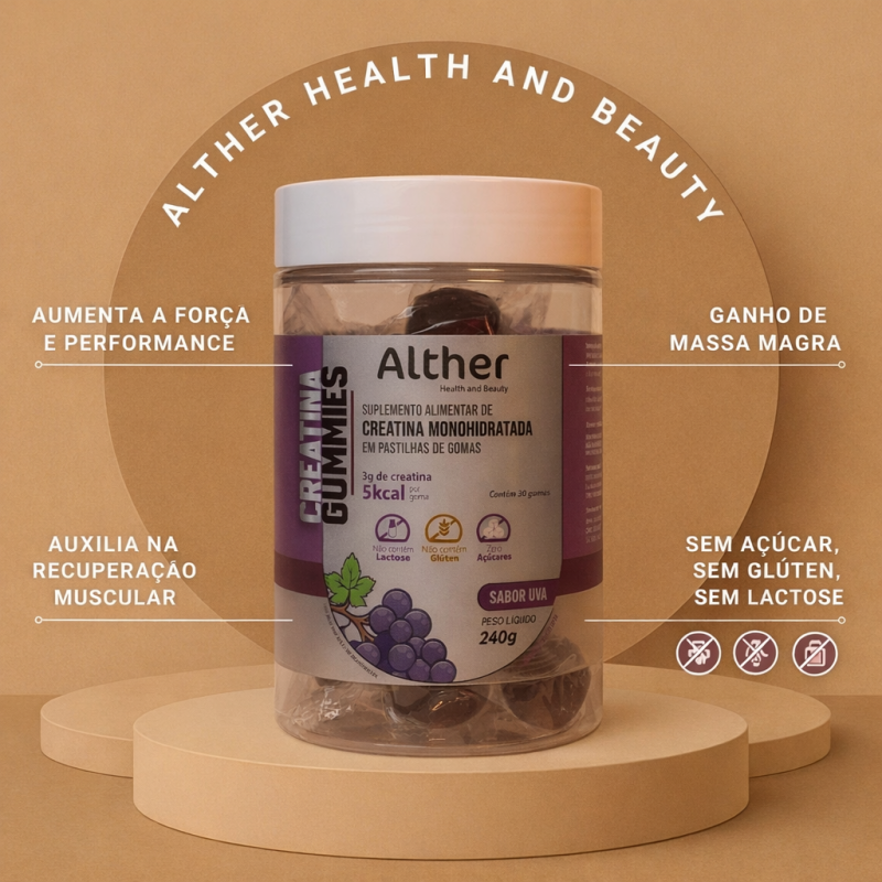 Creatina Gummies Alther  sabor UVA– 3g por goma | 30 unidades