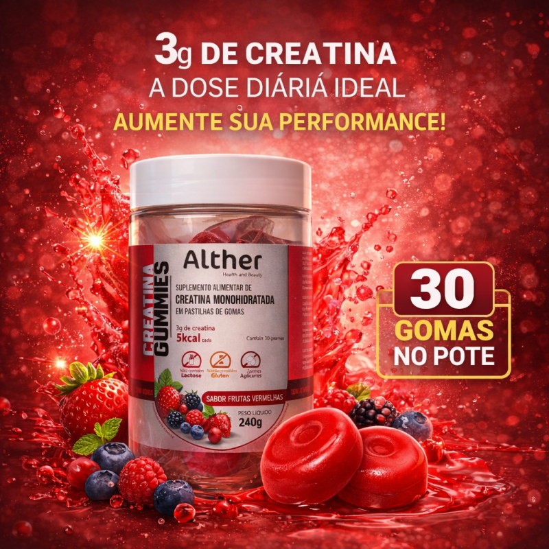 Creatina Gummies Alther Frutas Vermelhas – 3g por goma | 30 unidades