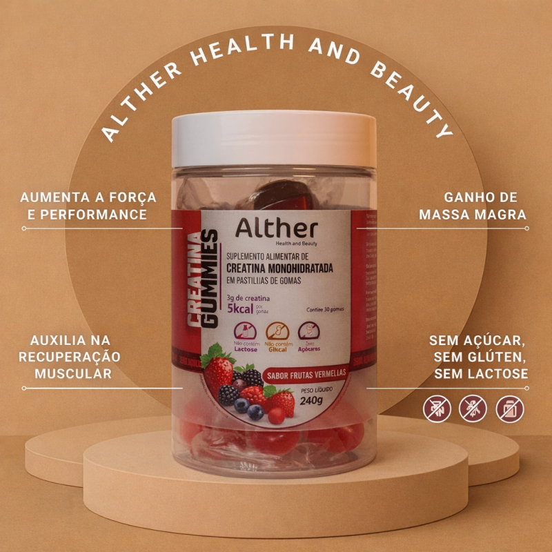 Creatina Gummies Alther Frutas Vermelhas – 3g por goma | 30 unidades