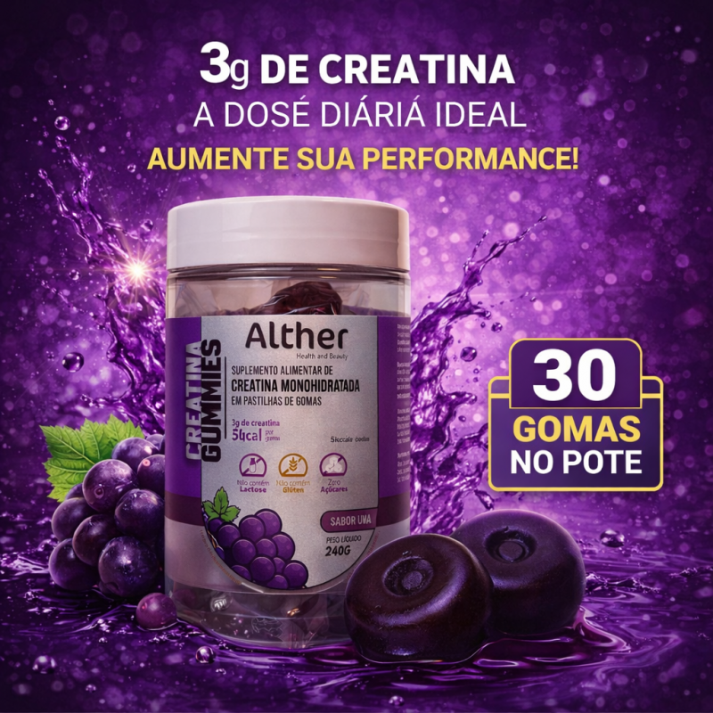 Creatina Gummies Alther  sabor UVA– 3g por goma | 30 unidades