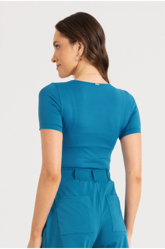 Blusa Decote Quadrado Feminina Azul Celestial – 24271715