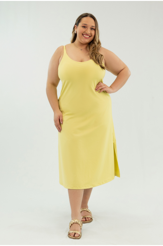 Vestido Flow c/ Macaquinho Feminino Amarelo Lemon - 24271871
