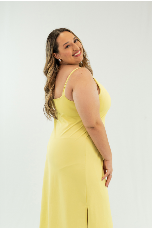 Vestido Flow c/ Macaquinho Feminino Amarelo Lemon - 24271871