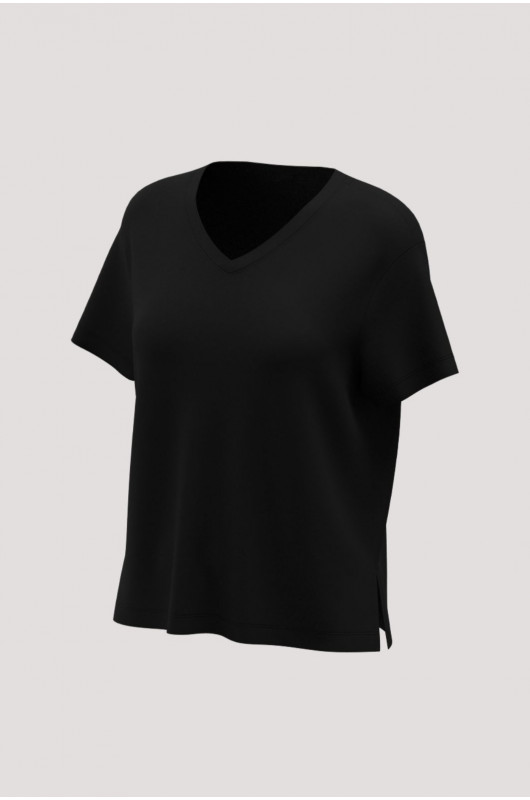 Camiseta Decote V Piquet Feminina Preta - 24271655