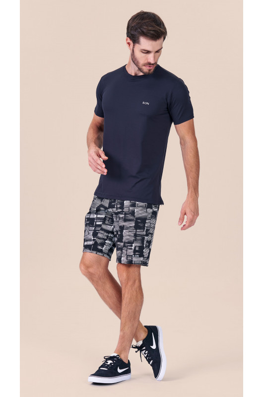 Bermuda Jacquard Masculina Preta e Branca - 24270073