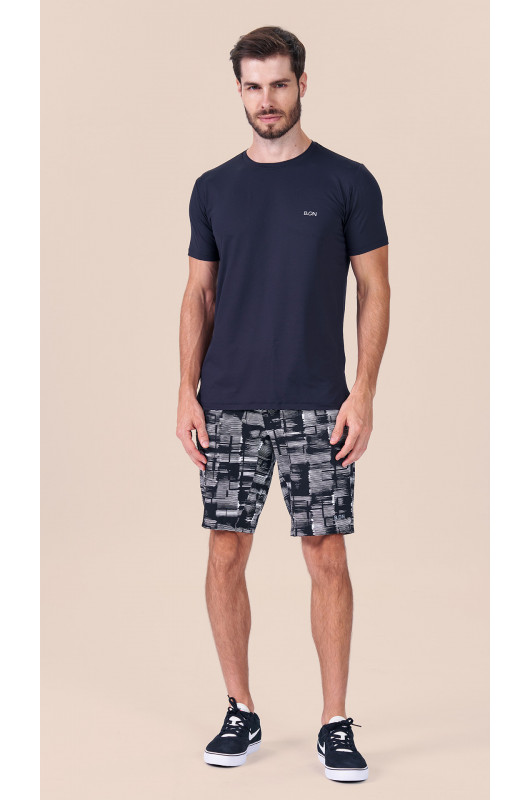 Bermuda Jacquard Masculina Preta e Branca - 24270073