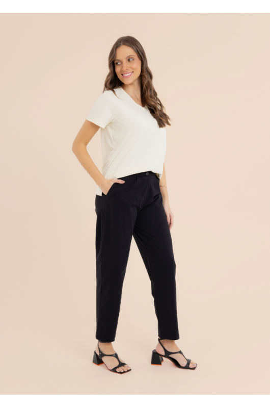 Camiseta Decote V Piquet Feminina Amarelo Cream - 24271466  