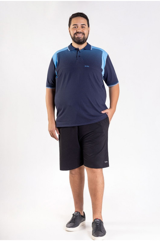 Camisa Gola Polo Estampada Plus Size Masculina Marinho - 24271116