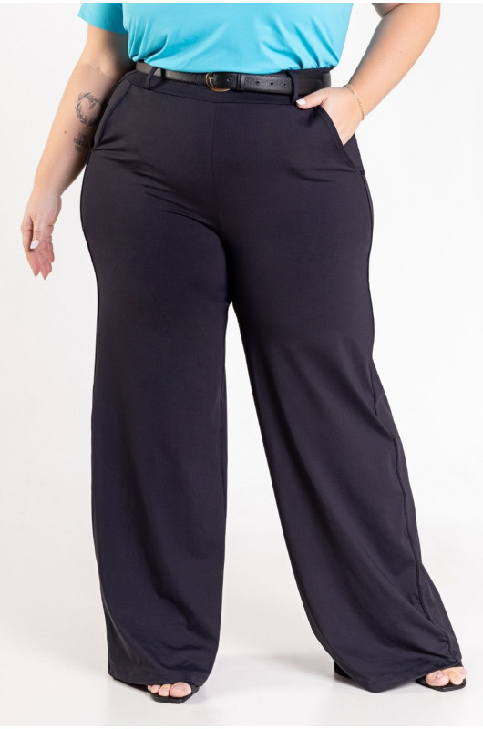 Calça Feminina  Wide Leg Plus Size Preta - 24270911