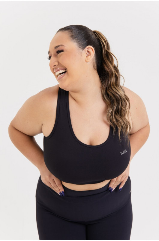 Top Nadador Feminino Plus Size Basic Preto - 24270246
