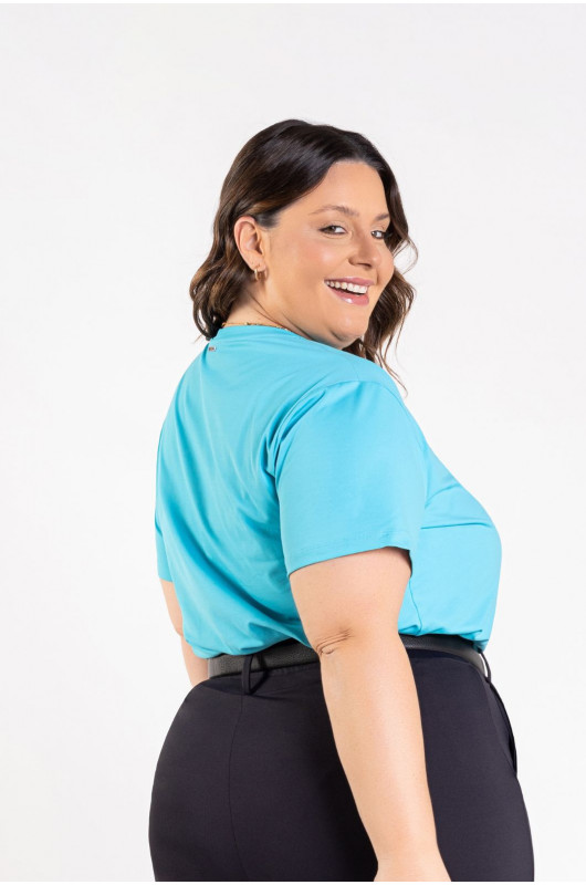 T-Shirt Feminina Estampada Plus Size Azul Cerúleo - 24271140