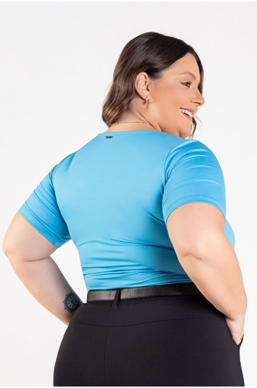 Blusa Feminina Plus Size Basic Azul Cerúleo - 24271111 