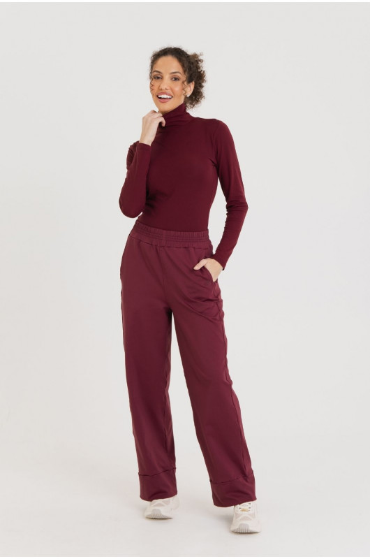Calça Pantalona Comfy Feminina Bordô - 24271579 