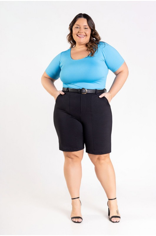 Blusa Feminina Plus Size Basic Azul Cerúleo - 24271111 