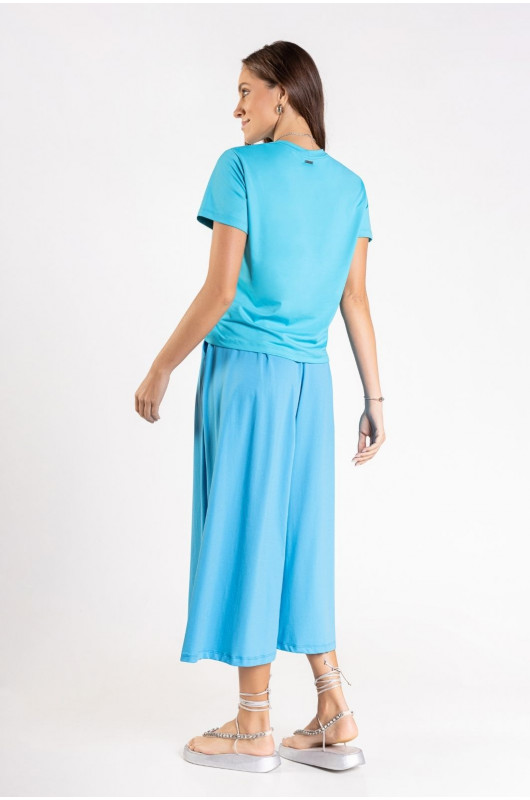 T-Shirt Feminina Estampada Azul Cerúleo - 24271135
