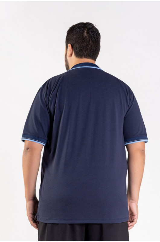 Camisa Gola Polo Estampada Plus Size Masculina Marinho - 24271116