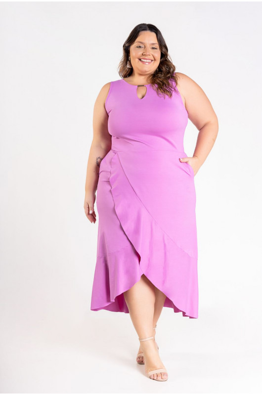 Vestido Feminino c/ Bolsos Plus Size Lilás - 24271109