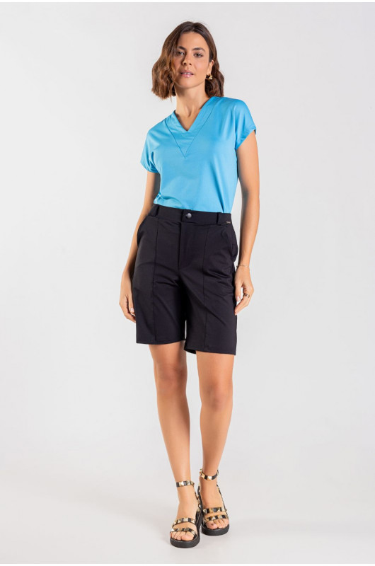 Blusa Feminina Decote V Azul Cerúleo - 24270999 