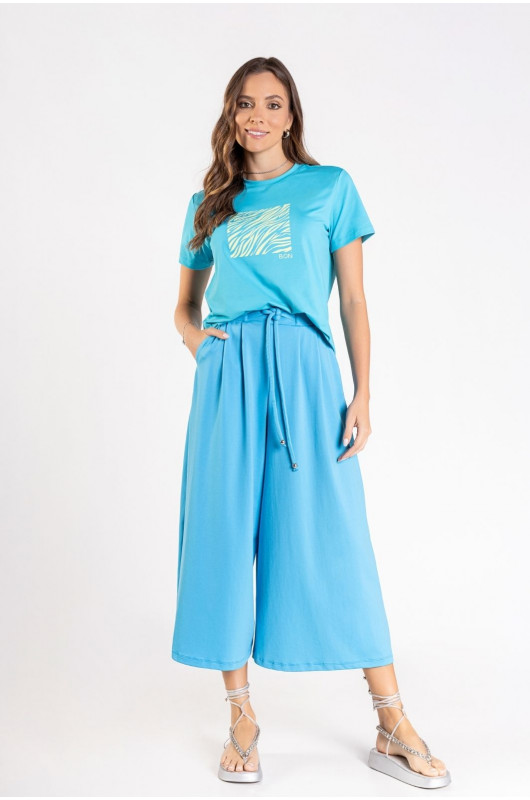 T-Shirt Feminina Estampada Azul Cerúleo - 24271135