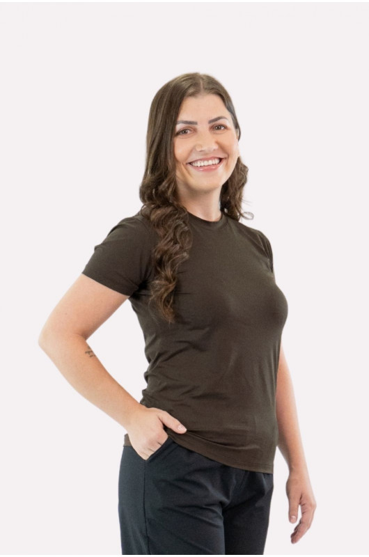 Camiseta B.ON Air Slim Alongada Feminina Marrom Expresso – 24271905