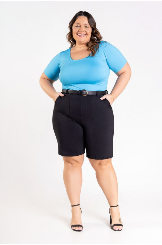 Bermuda Alfaiataria Plus Size Feminina Preta - 24271112