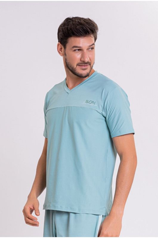 Camiseta Masculina Pijama Decote V Verde Quartzo - 24270769
