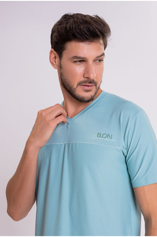Camiseta Masculina Pijama Decote V Verde Quartzo - 24270769