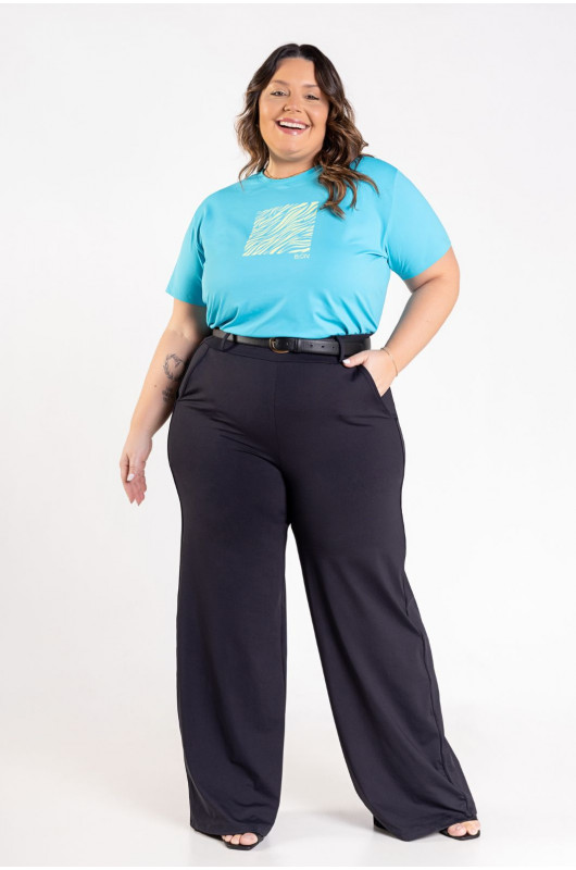 T-Shirt Feminina Estampada Plus Size Azul Cerúleo - 24271140