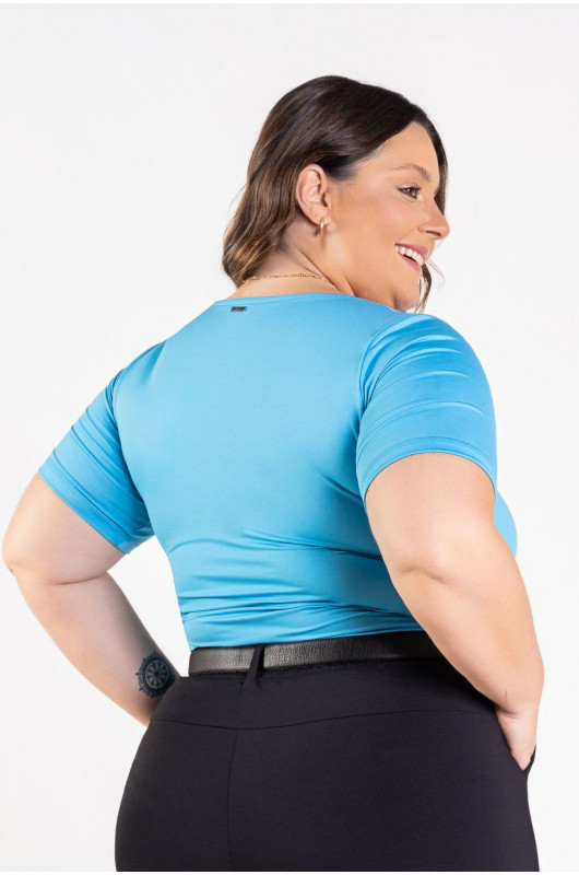 Blusa Feminina Plus Size Basic Azul Cerúleo - 24271111 