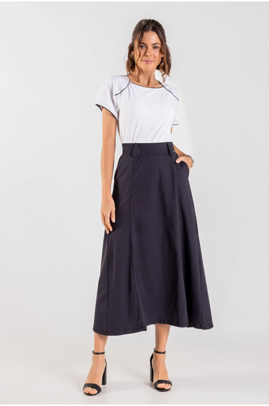 Saia Feminina Casual c/ Bolsos Preta - 24271097