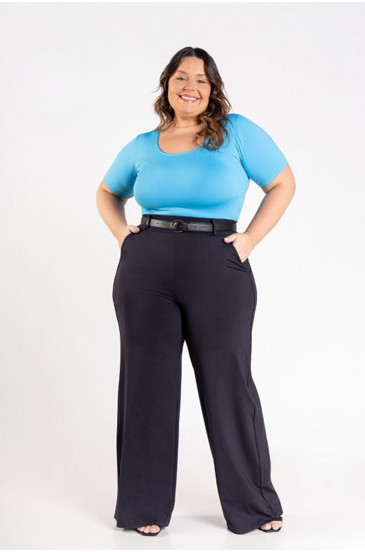 Blusa Feminina Plus Size Basic Azul Cerúleo - 24271111 