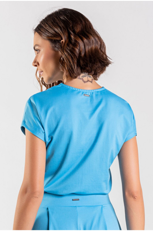 Blusa Feminina Decote V Azul Cerúleo - 24270999 