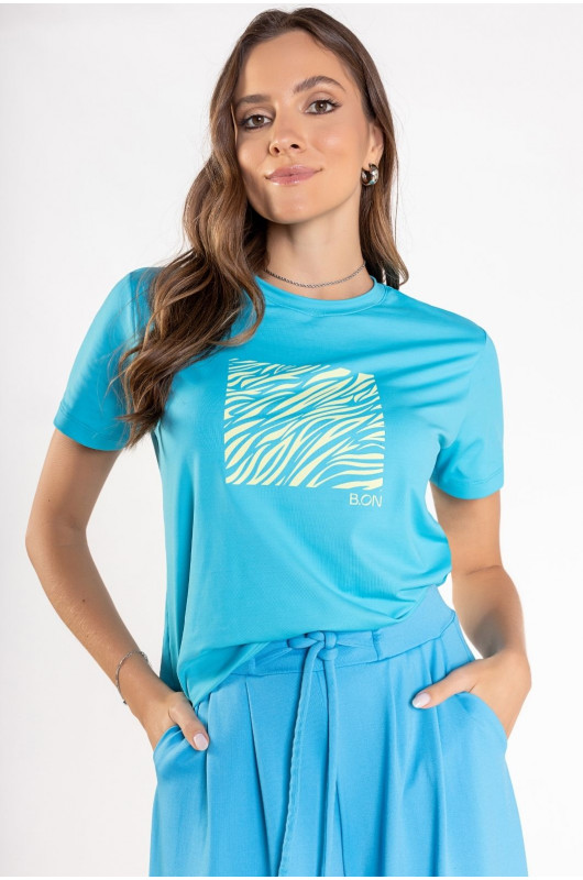 T-Shirt Feminina Estampada Azul Cerúleo - 24271135