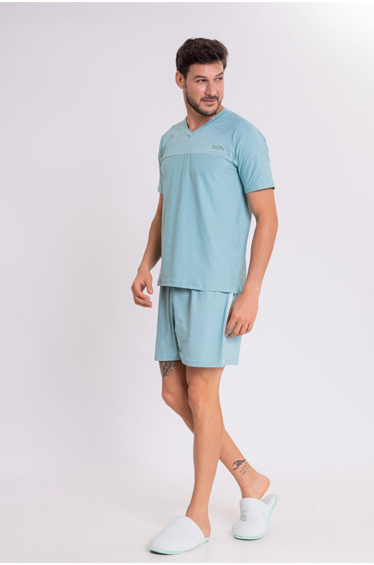 Camiseta Masculina Pijama Decote V Verde Quartzo - 24270769