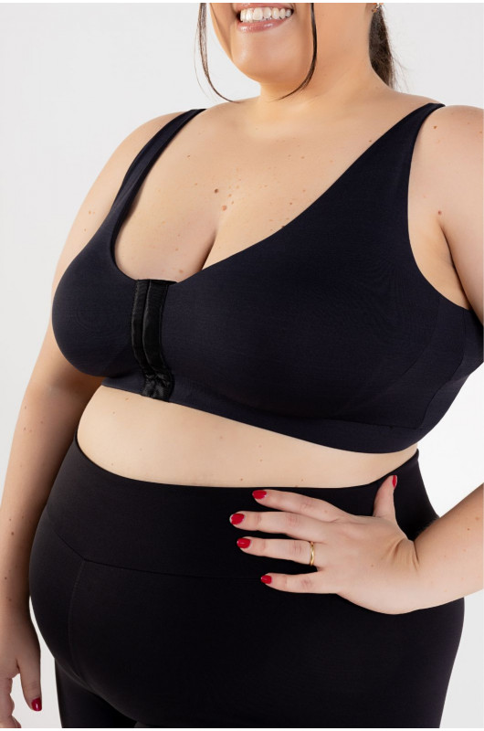 Top Sutiã Feminino c/ Abertura Frontal Plus Size Preto - 24271096