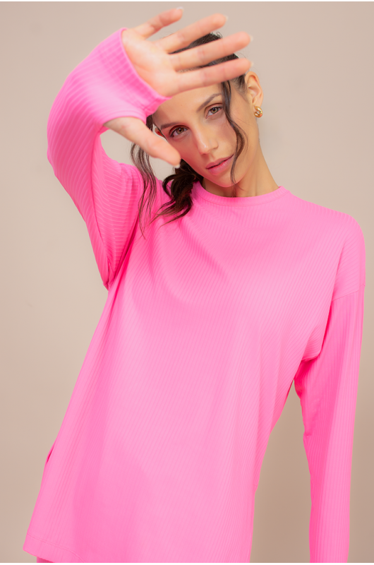 Blusão Comfy Canelado Feminino Pink Cosmos - 24271205