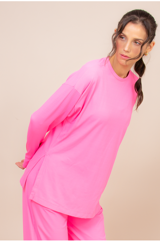 Blusão Comfy Canelado Feminino Pink Cosmos - 24271205
