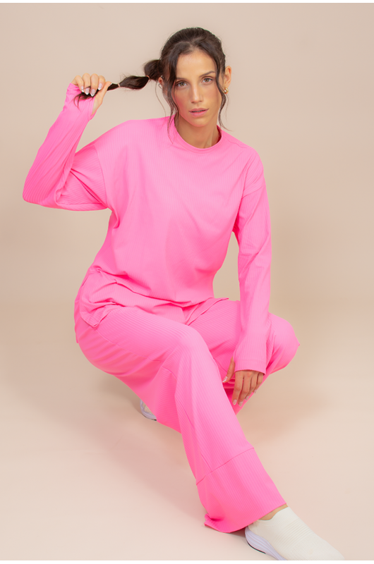 Blusão Comfy Canelado Feminino Pink Cosmos - 24271205