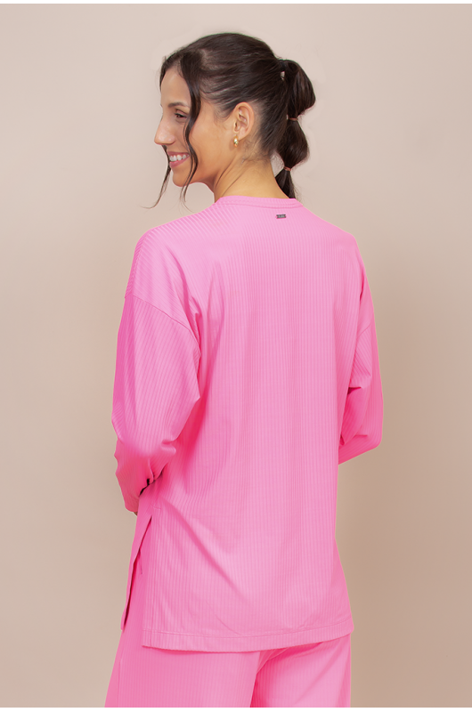 Blusão Comfy Canelado Feminino Pink Cosmos - 24271205