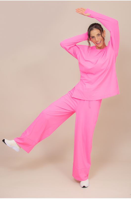 Calça Ampla Feminina Comfy Canelada Pink Cosmos - 24271204