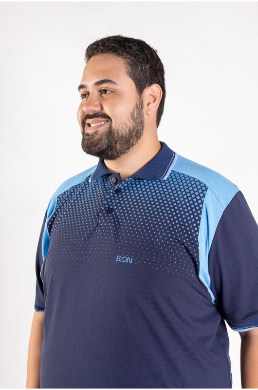 Camisa Gola Polo Estampada Plus Size Masculina Marinho - 24271116