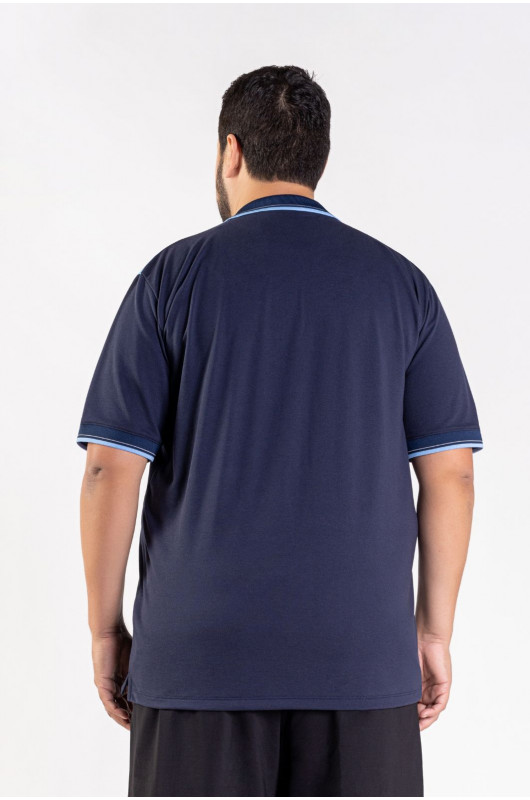 Camisa Gola Polo Estampada Plus Size Masculina Marinho - 24271116
